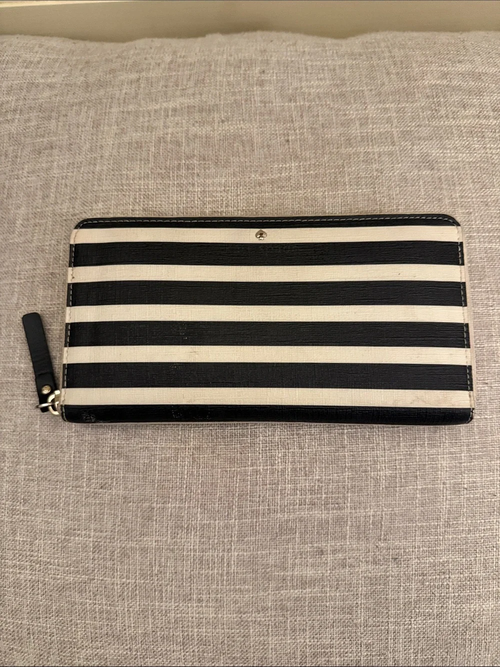 kate spade Black and White Striped Zip Wallet